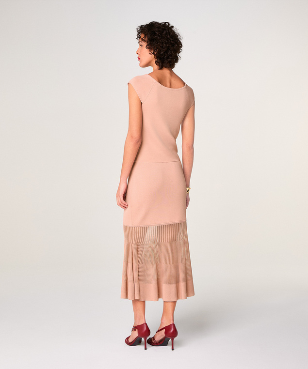 Rodier Jupe Longue Bi-matière Rose Poudré