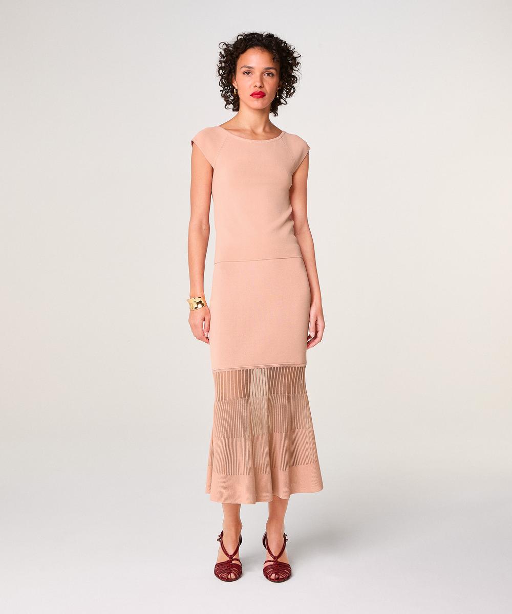 rodier Jupe longue bi-matière rose poudré