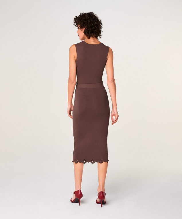 Rodier Jupe Longue Brodée Marron écorce