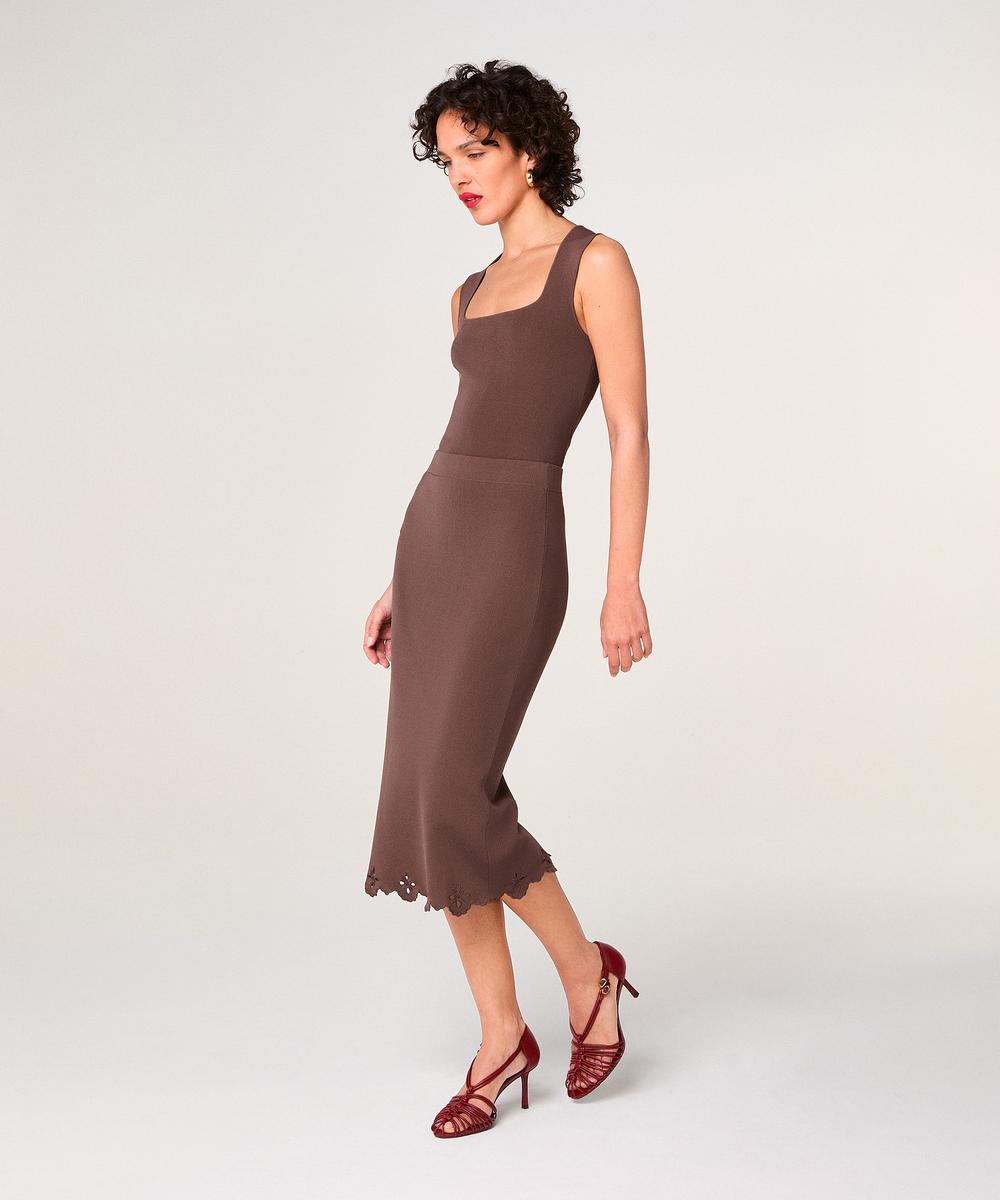 rodier Jupe longue brodée marron écorce