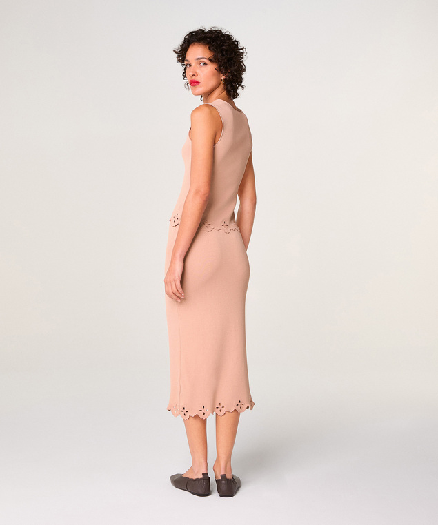 Rodier Jupe Longue Brodée Rose Poudré