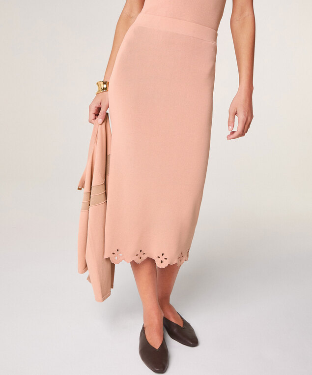 Rodier Jupe Longue Brodée Rose Poudré