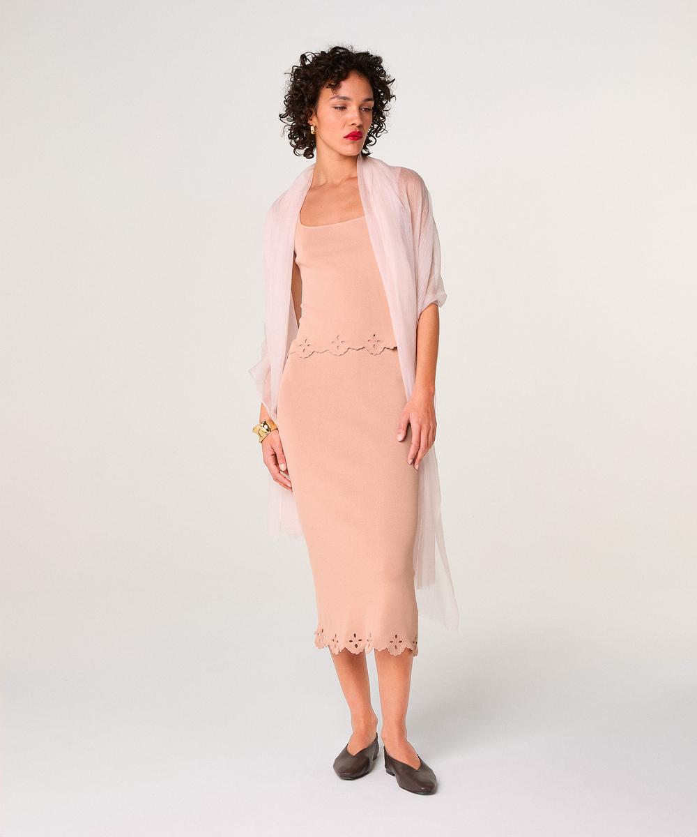 rodier Jupe longue brodée rose poudré