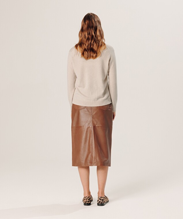 Rodier Jupe Longue Droite En Cuir Marron