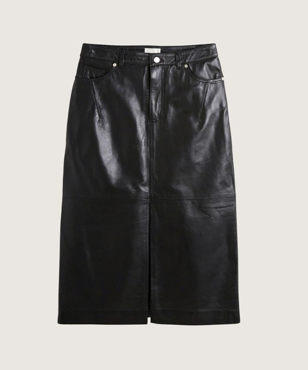 rodier Jupe longue droite en cuir noire