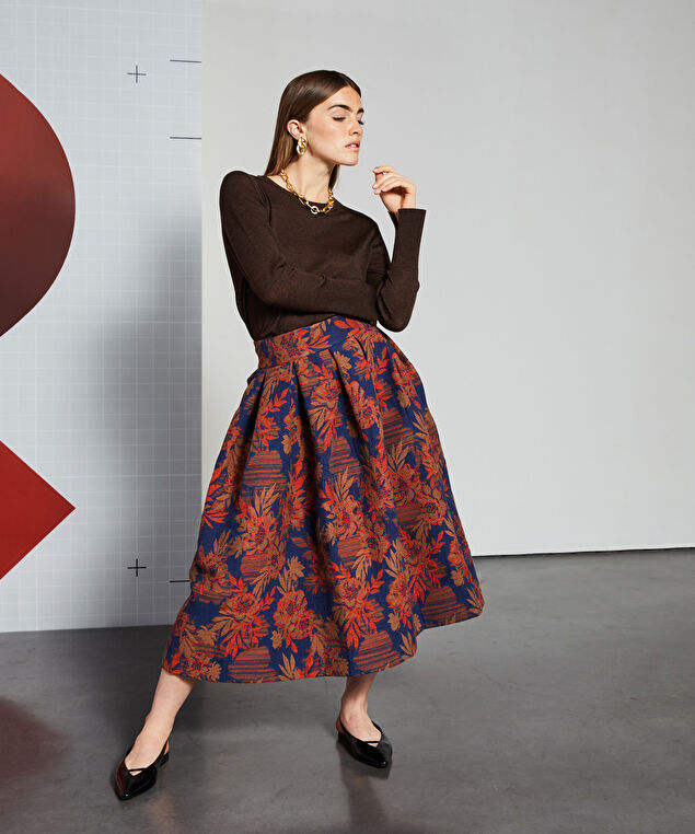 Rodier Jupe Longue En Brocart évasée Multicolore
