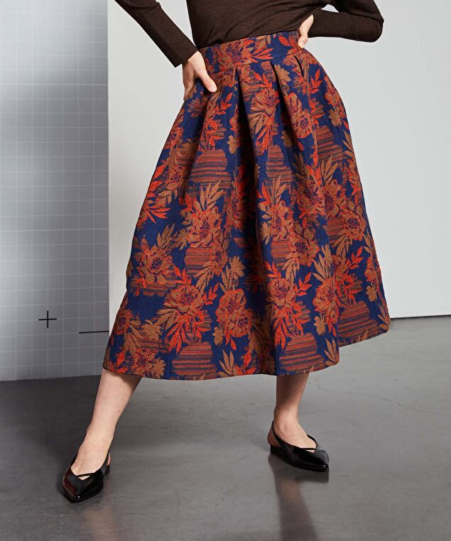 Rodier Jupe Longue En Brocart évasée Multicolore