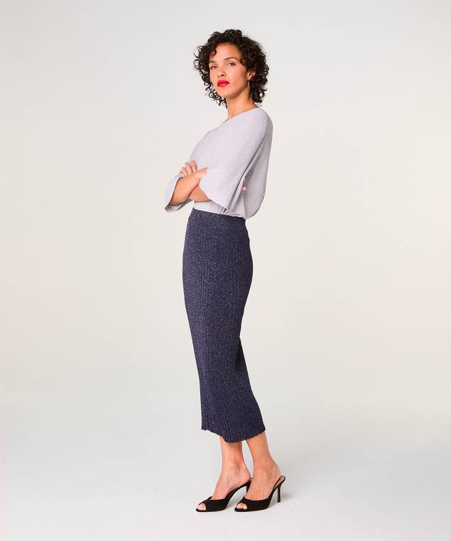 Rodier Jupe Longue En Maille Lurex Bleu Marine