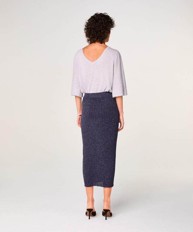 Rodier Jupe Longue En Maille Lurex Bleu Marine