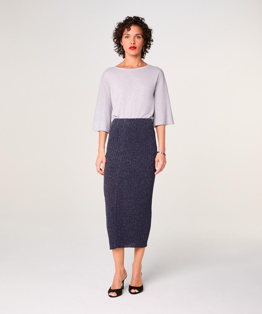 rodier Jupe longue en maille lurex bleu marine