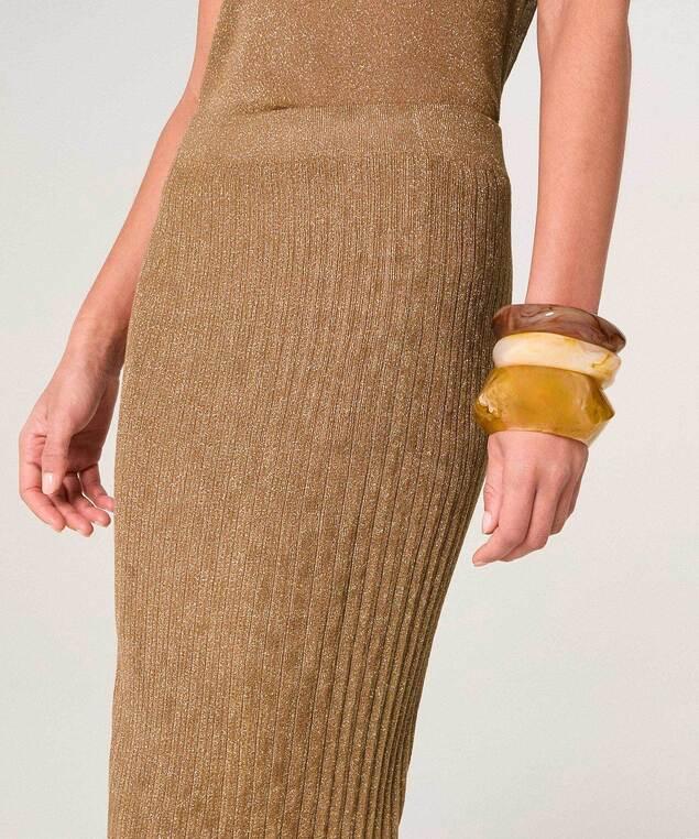 Rodier Jupe Longue En Maille Lurex Marron Moka