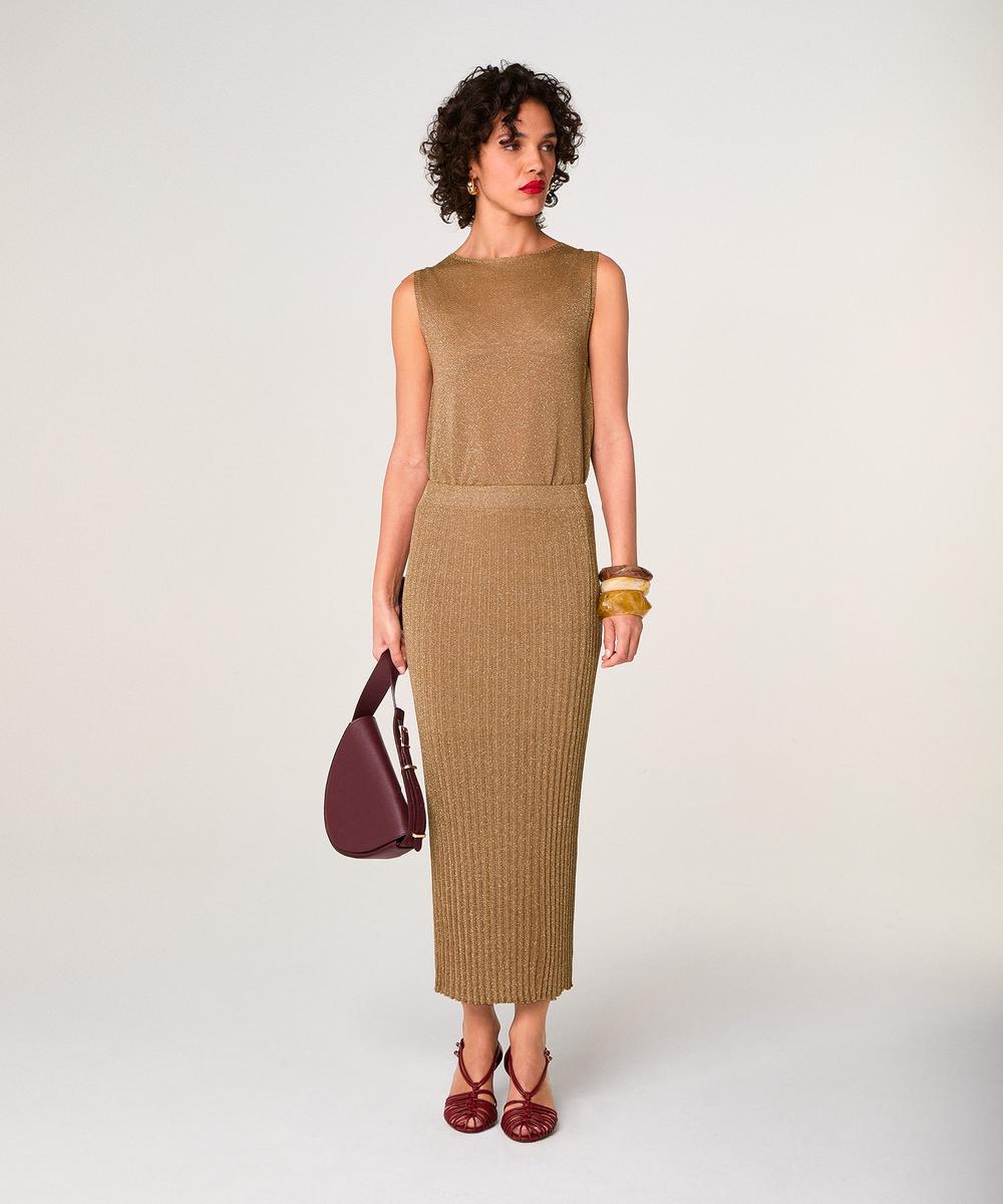 rodier Jupe longue en maille lurex marron moka