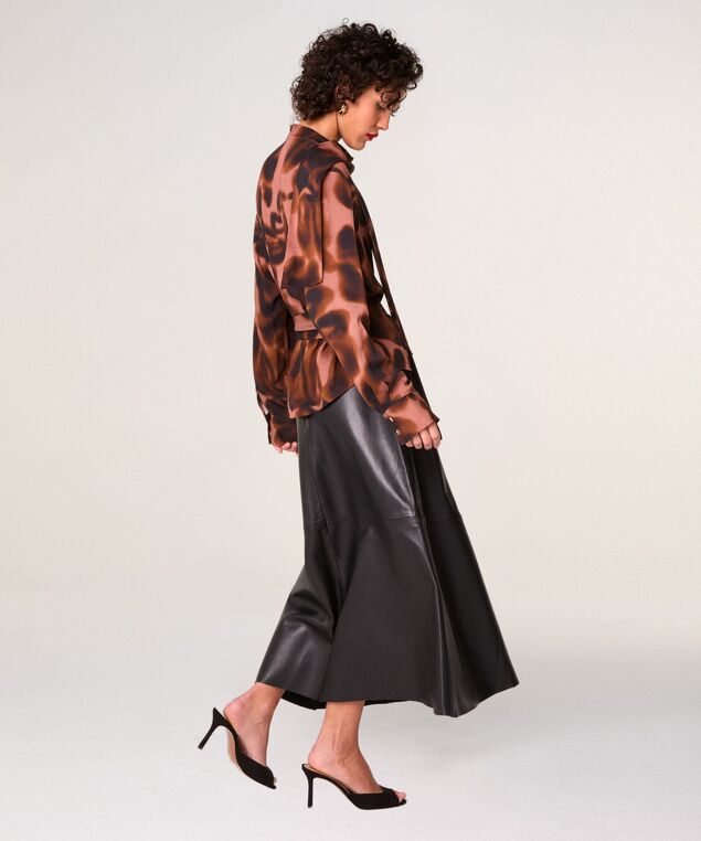 Rodier Jupe Longue évasée En Cuir Noire