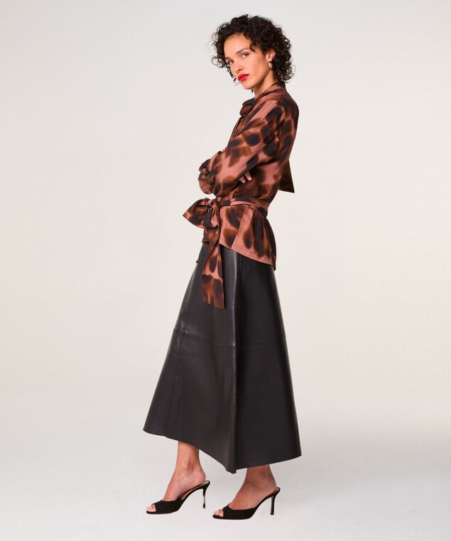 Rodier Jupe Longue évasée En Cuir Noire