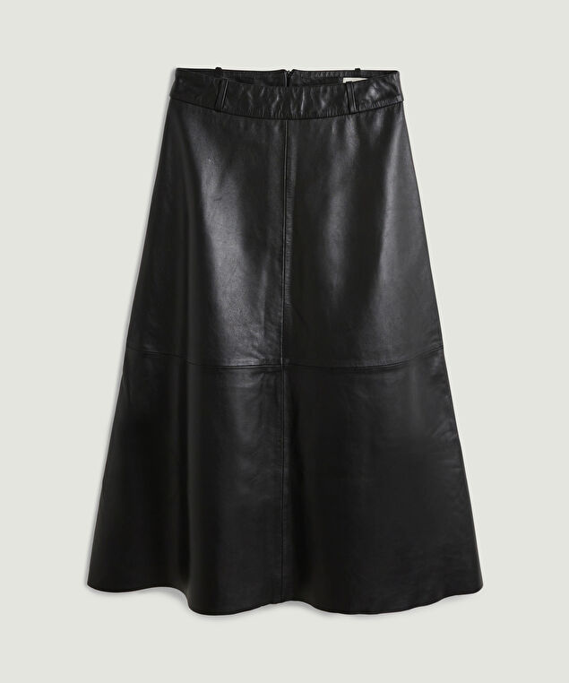 Rodier Jupe Longue évasée En Cuir Noire