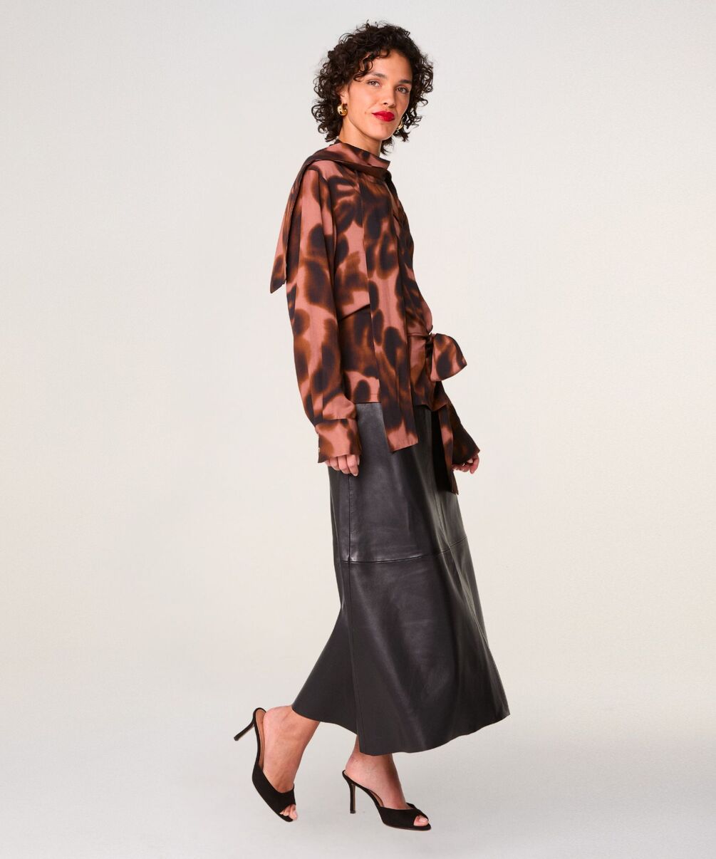 rodier Jupe longue évasée en cuir noire