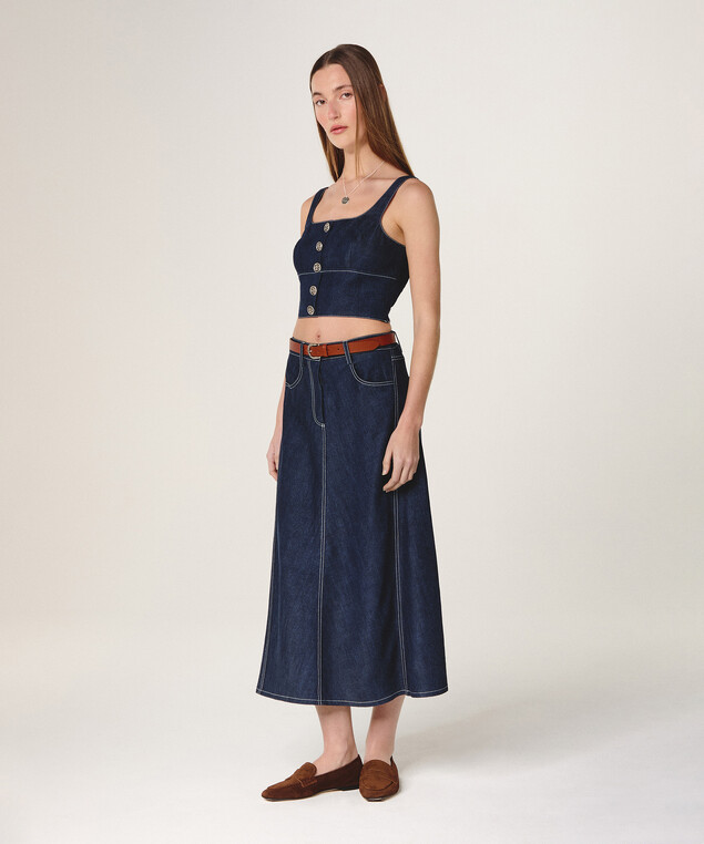 Rodier Jupe Longue Jean Bleu Denim