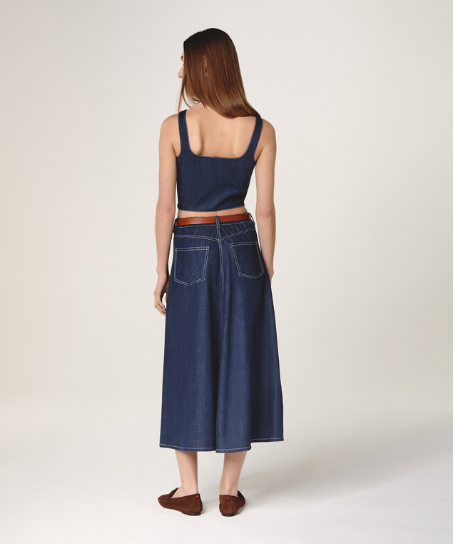 Rodier Jupe Longue Jean Bleu Denim