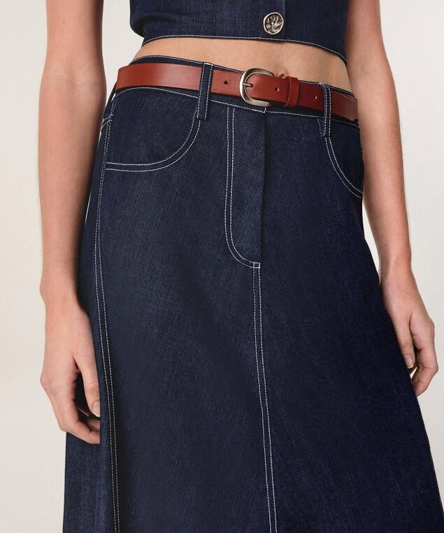 Rodier Jupe Longue Jean Bleu Denim