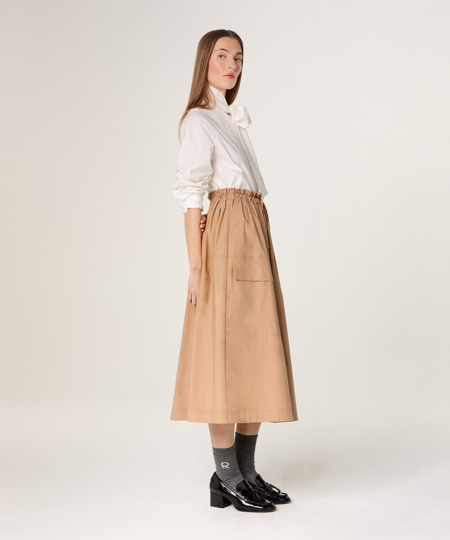 Rodier Jupe Longue Parachute En Coton Marron Moka