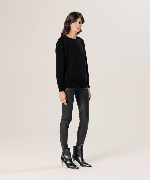 Rodier Legging En Cuir Stretch Noir