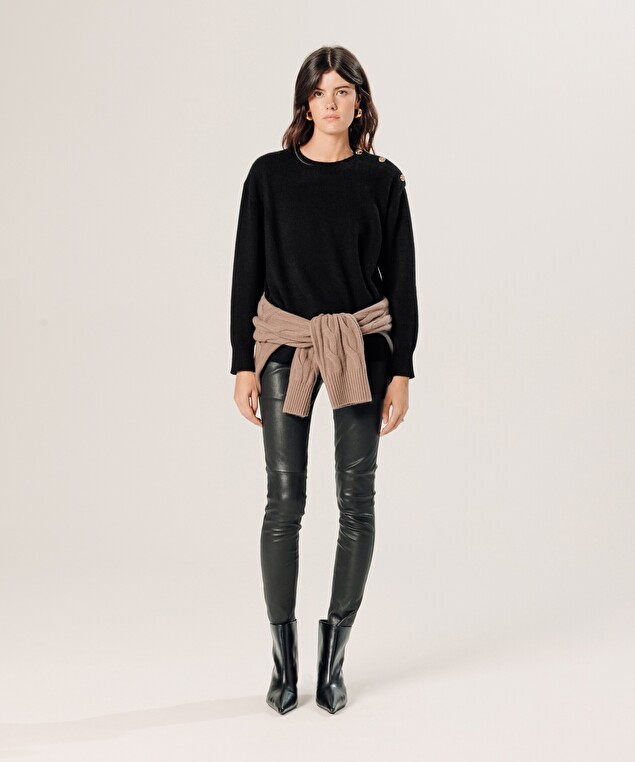 Rodier Legging En Cuir Stretch Noir