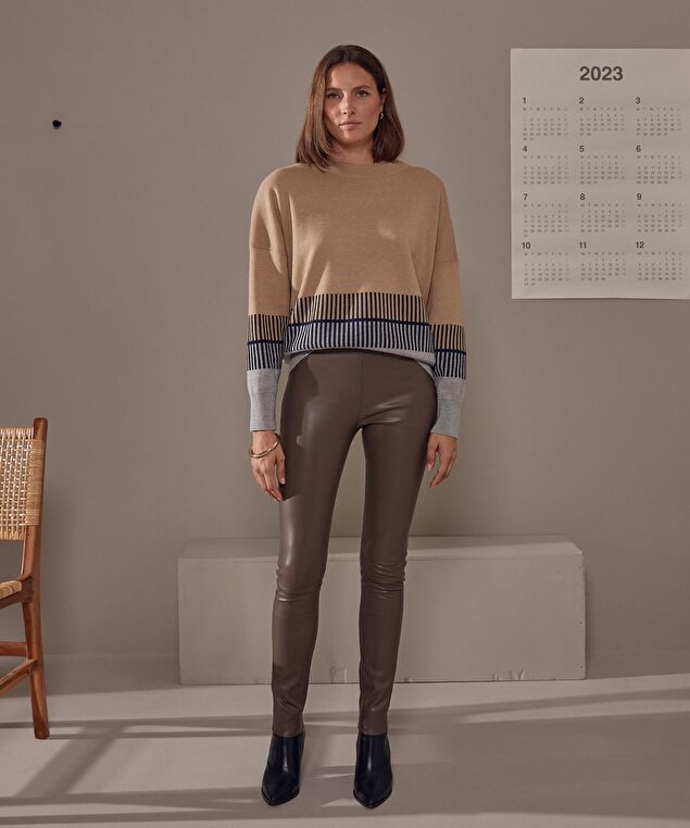 Rodier Legging En Cuir Stretch Taupe