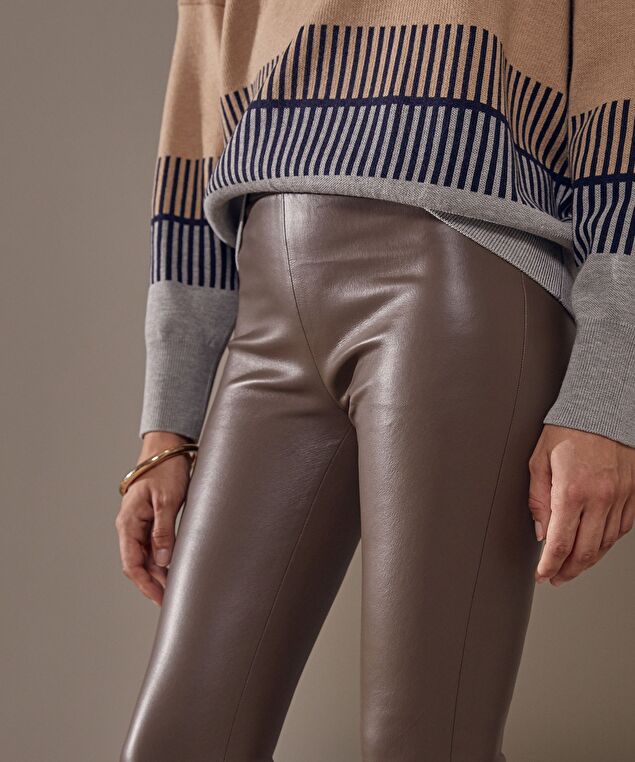Rodier Legging En Cuir Stretch Taupe