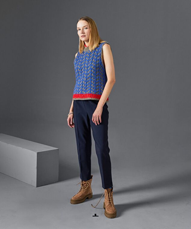 Rodier Pantalon Cigarette Taille Haute Bleu Marine