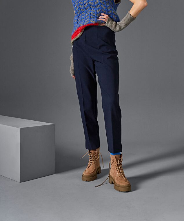 Rodier Pantalon Cigarette Taille Haute Bleu Marine