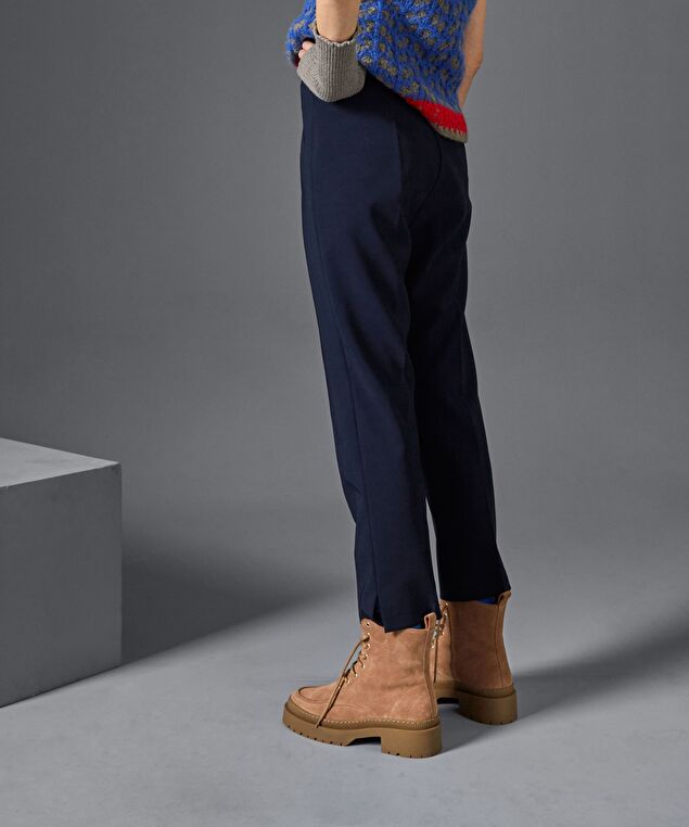 Rodier Pantalon Cigarette Taille Haute Bleu Marine