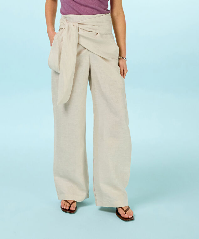 Rodier Pantalon Drapé En Lin Beige