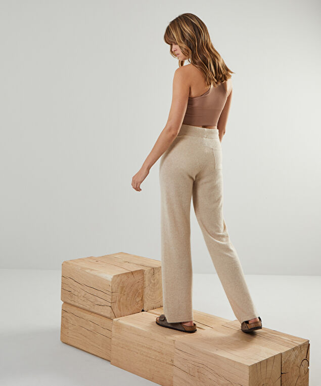 Rodier Pantalon Droit En Cachemire 2 Fils Beige