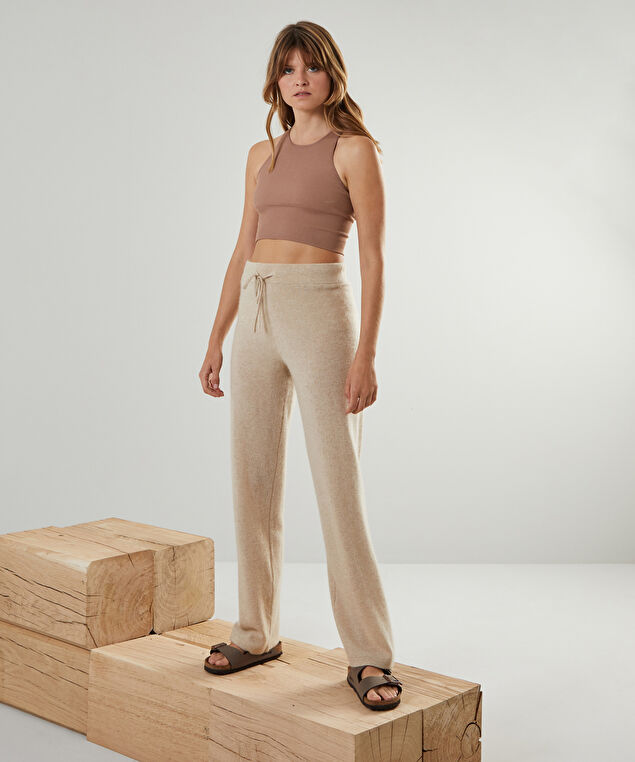 Rodier Pantalon Droit En Cachemire 2 Fils Beige