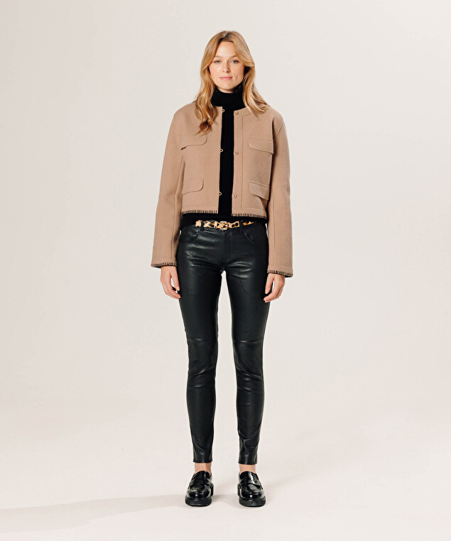 Rodier Pantalon En Cuir Stretch Noir