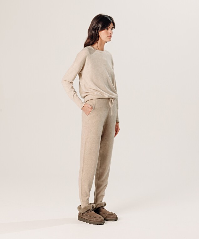 Rodier Pantalon Jogging En Cachemire 2 Fils Beige