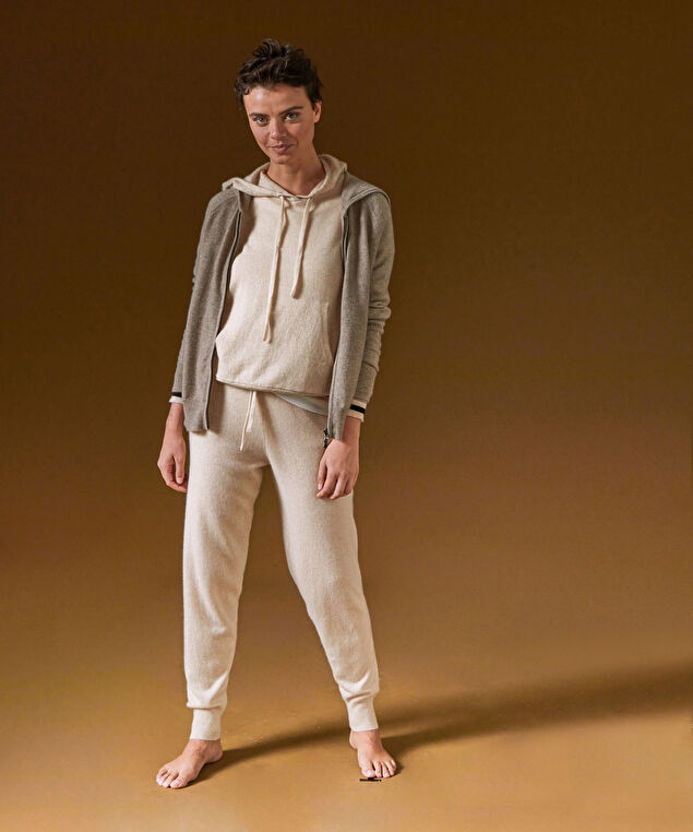 Rodier Pantalon Jogging En Cachemire Blanc Crème