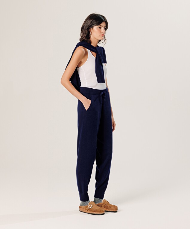 Rodier Pantalon Jogging En Cachemire Bleu Marine