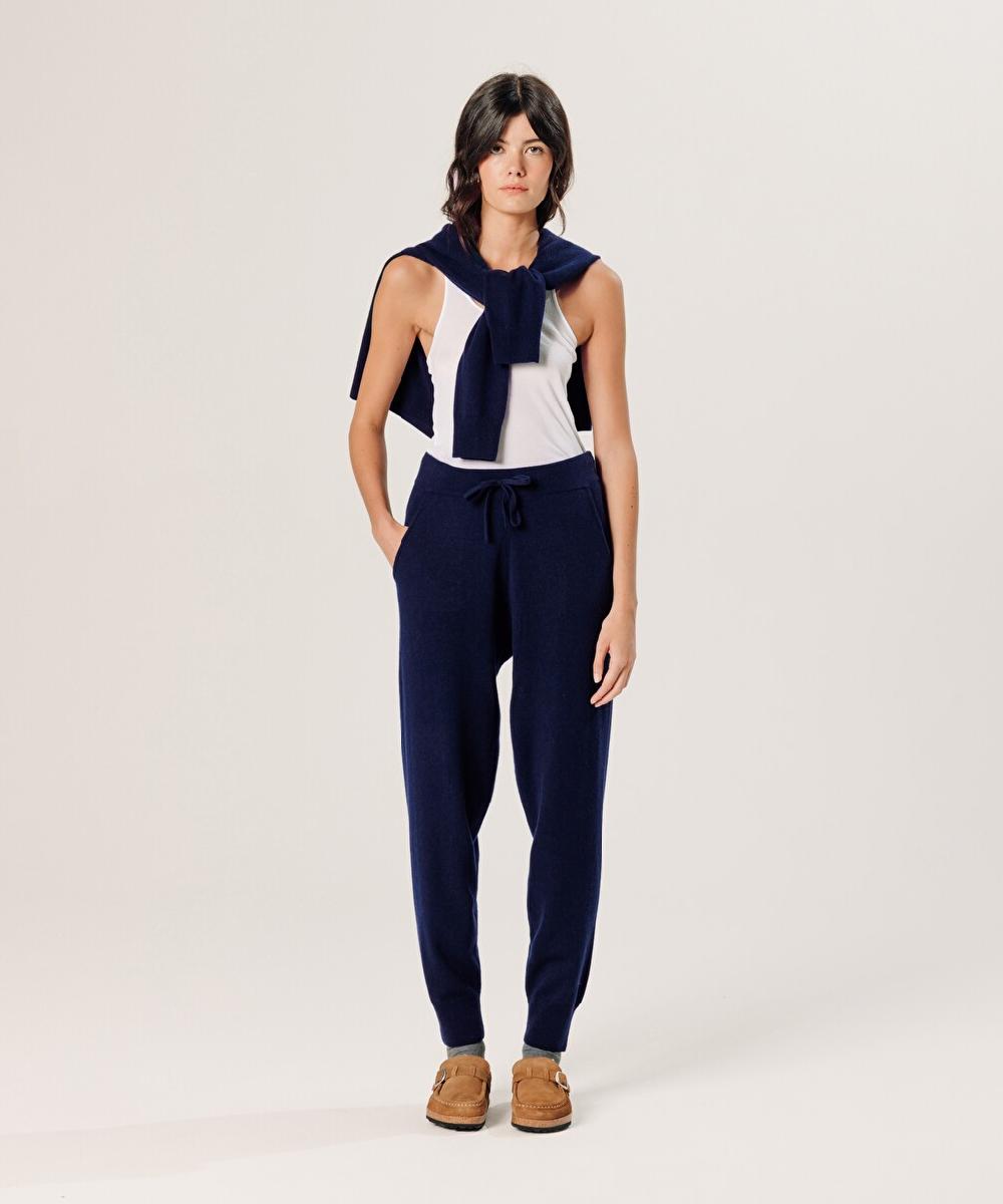 rodier Pantalon jogging en cachemire bleu marine
