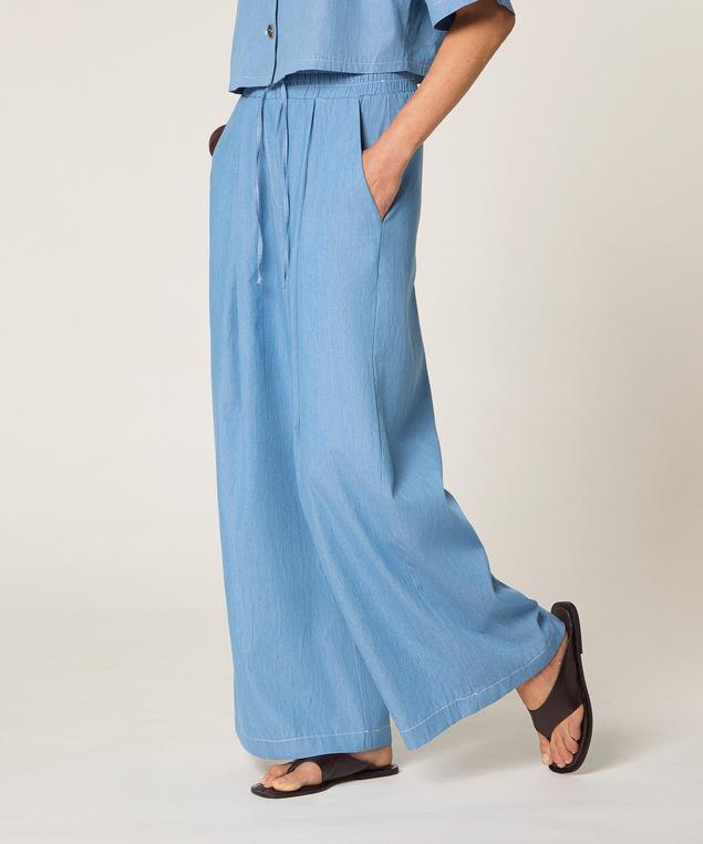 Rodier Pantalon Large Bleu Chambray Bleu Ciel