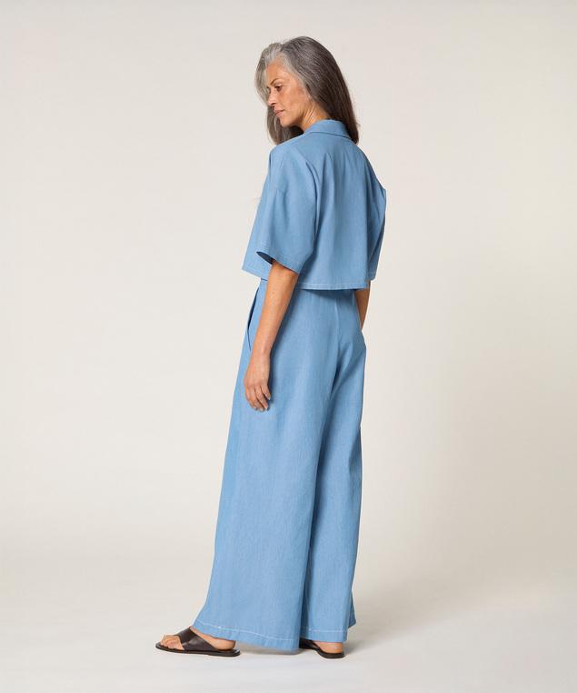 Rodier Pantalon Large Bleu Chambray Bleu Ciel