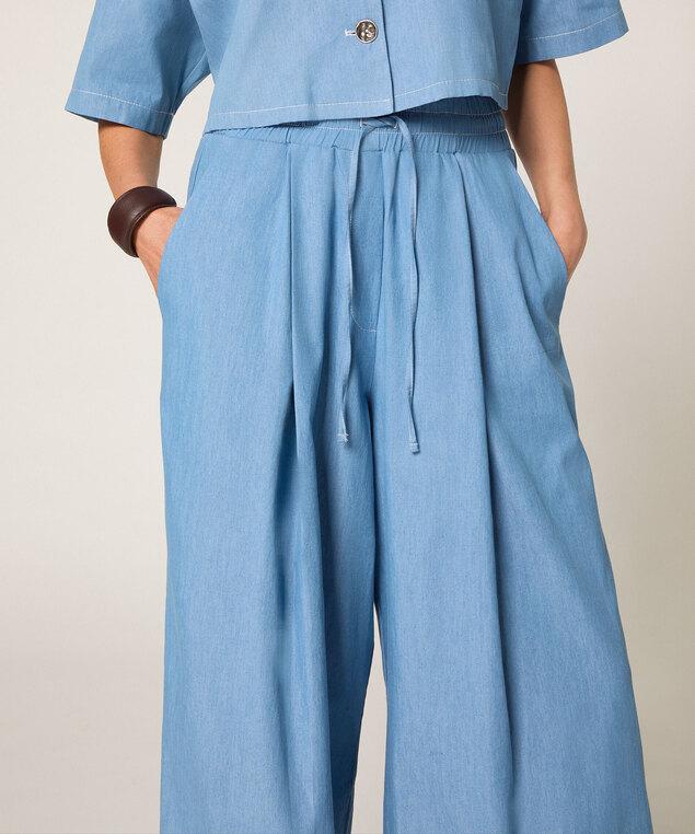 Rodier Pantalon Large Bleu Chambray Bleu Ciel