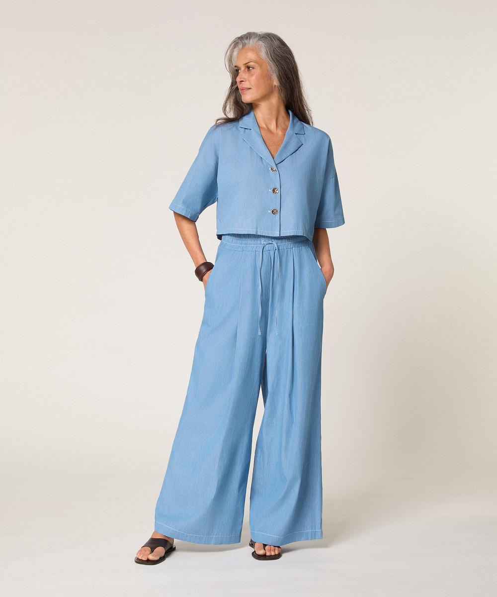 rodier Pantalon large bleu chambray bleu ciel