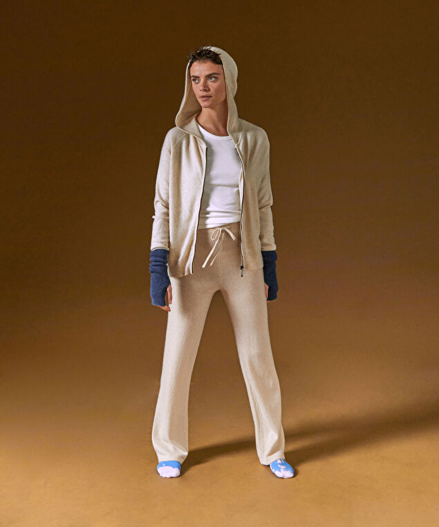 Rodier Pantalon Large En Cachemire Blanc Crème