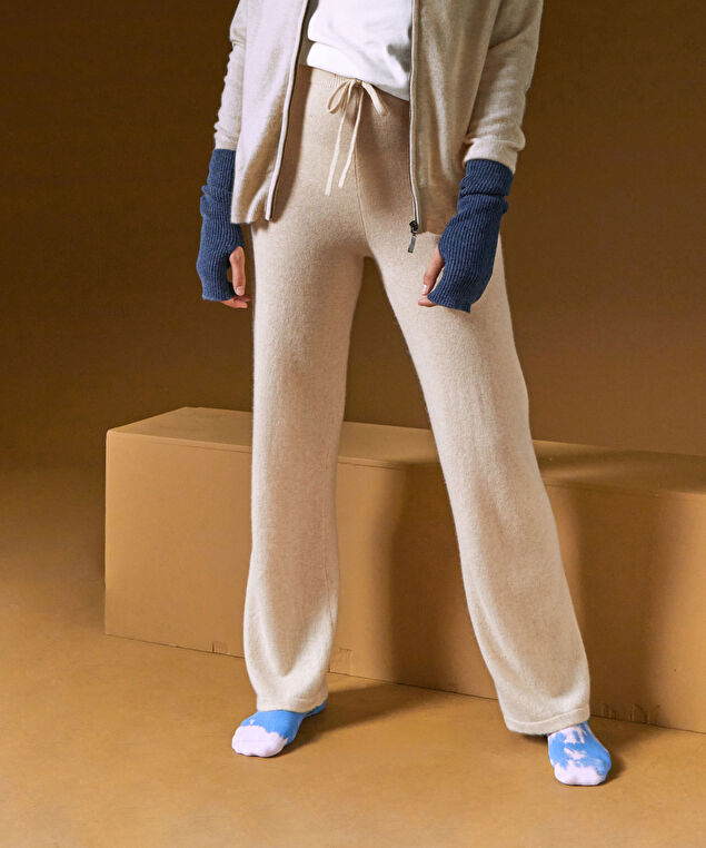 Rodier Pantalon Large En Cachemire Blanc Crème