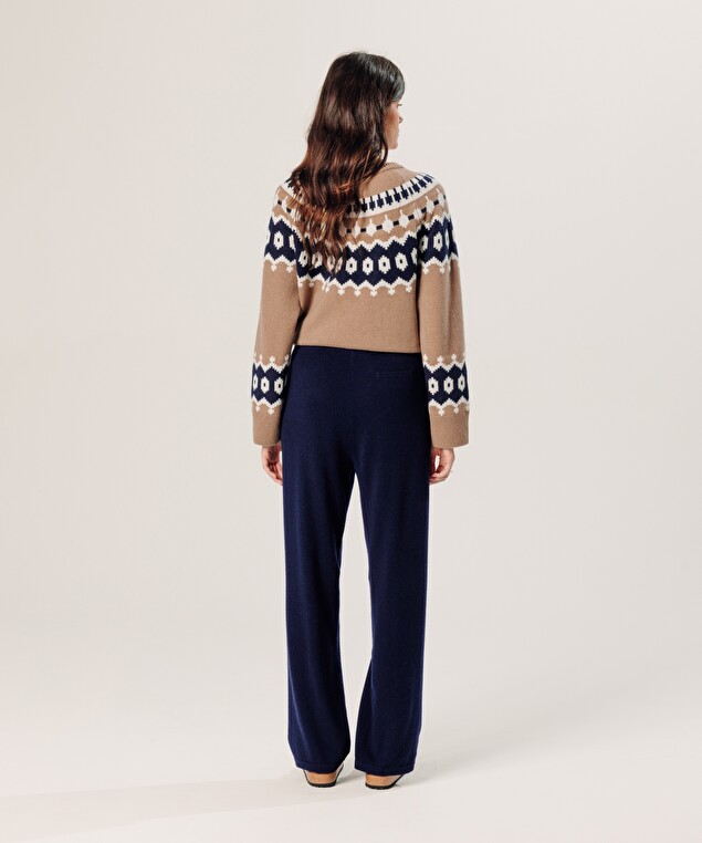 Rodier Pantalon Large En Cachemire Bleu Marine