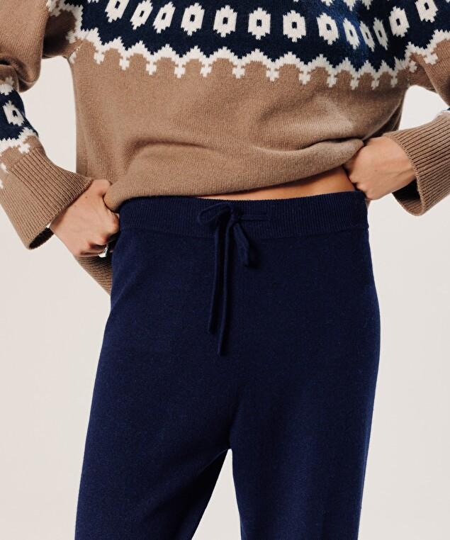 Rodier Pantalon Large En Cachemire Bleu Marine