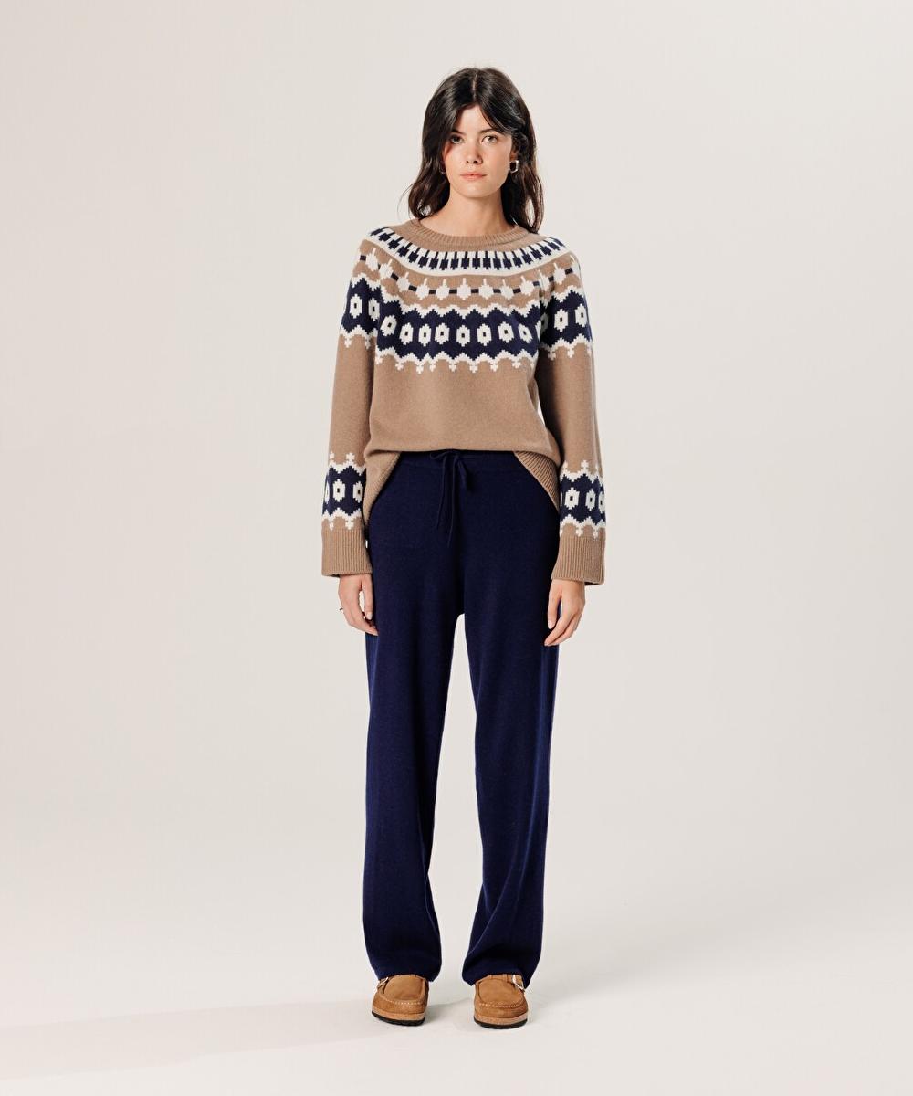 rodier Pantalon large en cachemire bleu marine