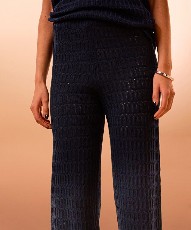 Rodier Pantalon Large En Maille Ajourée Bleu Nuit