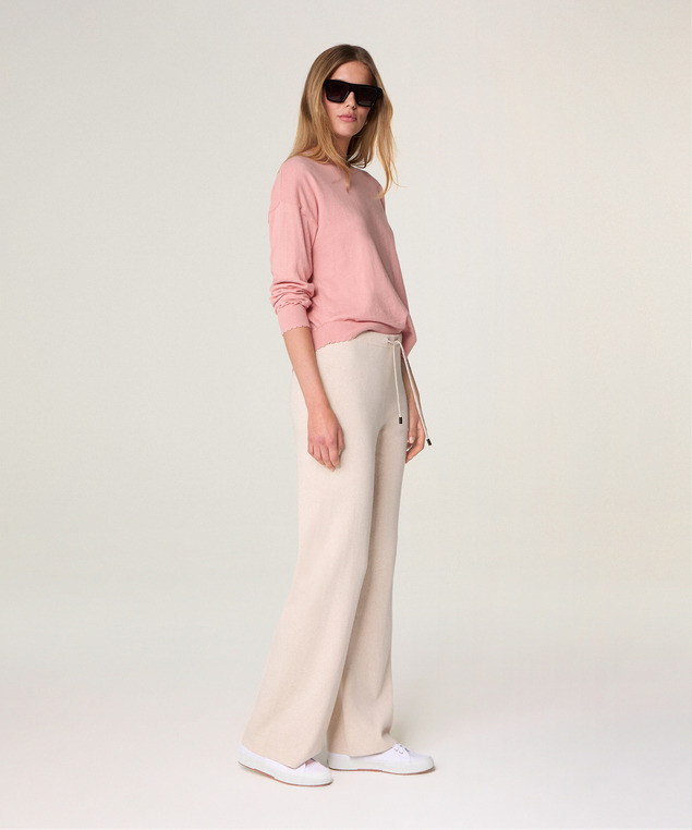 Rodier Pantalon Large En Maille Beige